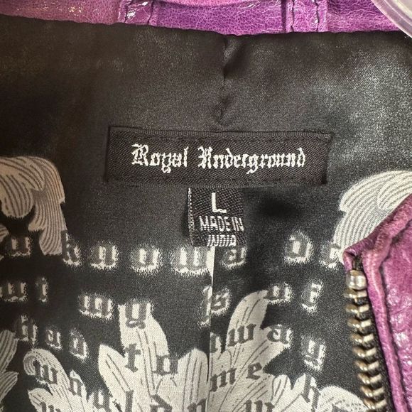 Royal Underground Leather Jacket Zip Sheer Black Ruffles Ornate Buttons Purple L - Picture 10 of 13